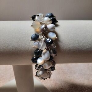 Freshwater pearl charm bracelet cha cha white gray sterling silver